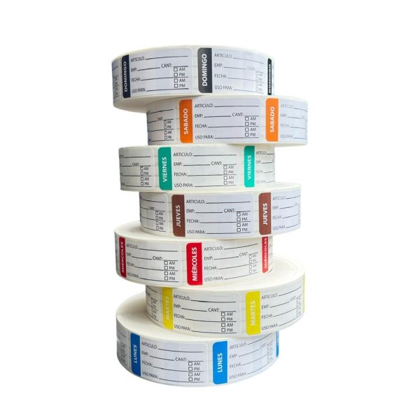 SET DE 7 ETIQUETAS REMOVIBLES DE DIAS DE LA SEMANA RECTANGULAR